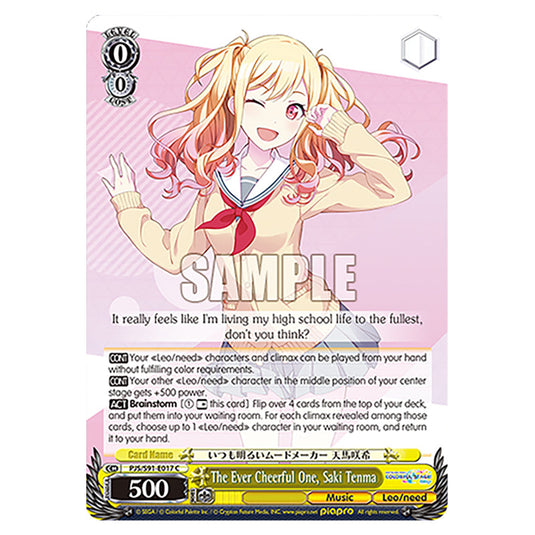 The Ever Cheerful One, Saki Tenma PJS/S91-E017 card from the Weiss Schwarz set Hatsune Miku: Colourful Stage!