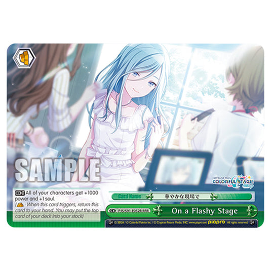On a Flashy Stage PJS/S91-E052R card from the Weiss Schwarz set Hatsune Miku: Colourful Stage!