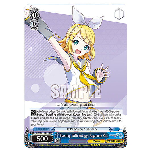 Bursting With Energy! Kagamine Rin PJS/S91-TE61 card from the Weiss Schwarz set Hatsune Miku: Colourful Stage!