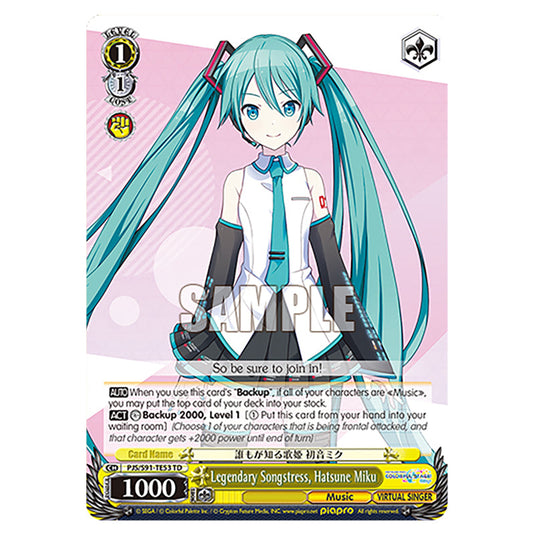 Legendary Songstress, Hatsune Miku PJS/S91-TE53 card from the Weiss Schwarz set Hatsune Miku: Colourful Stage!