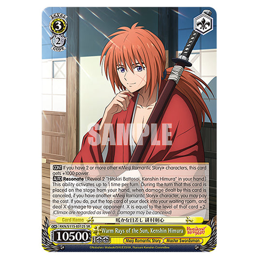 Warm Rays of the Sun, Kenshin Himura RKN/S115-E012S card from the Weiss Schwarz set Rurouni Kenshin