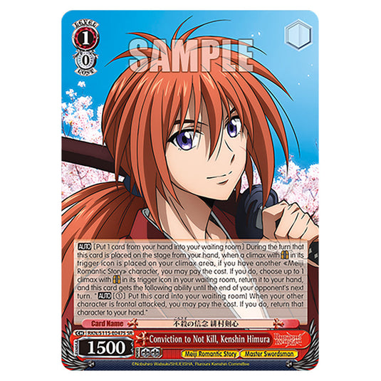 Conviction to Not Kill, Kenshin Himura RKN/S115-E047S card from the Weiss Schwarz set Rurouni Kenshin
