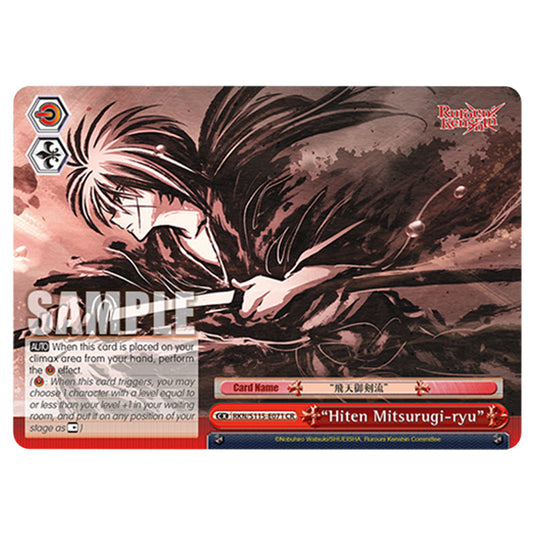 "Hiten Mitsurugi-ryu" RKN/S115-E071 card from the Weiss Schwarz set Rurouni Kenshin