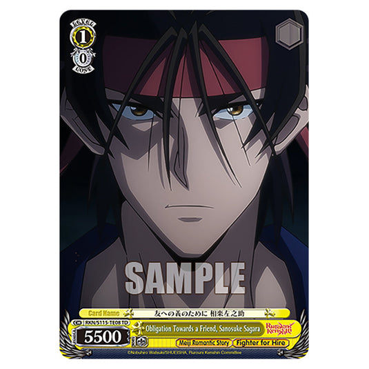 Obligation Towards a Friend, Sanosuke Sagara RKN/S115-TE08 card from the Weiss Schwarz set Rurouni Kenshin