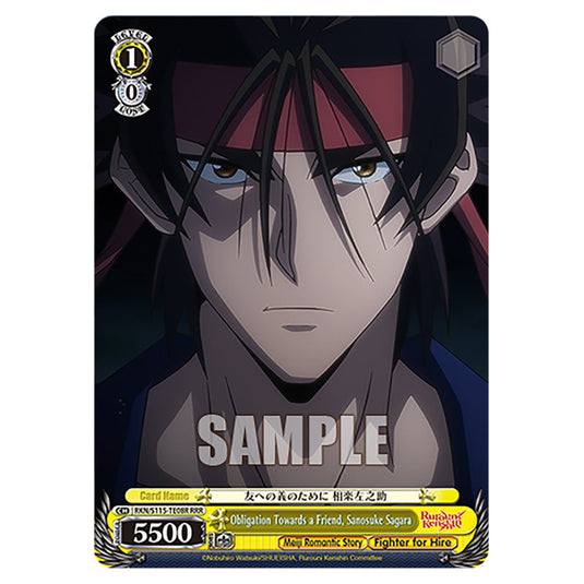 Obligation Towards a Friend, Sanosuke Sagara RKN/S115-TE08R card from the Weiss Schwarz set Rurouni Kenshin