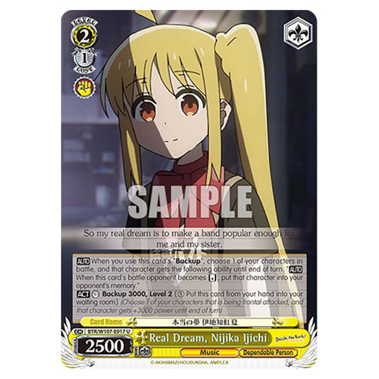 Real Dream, Nijika Ijichi card from the Weiss Schwarz set Bocchi The Rock!