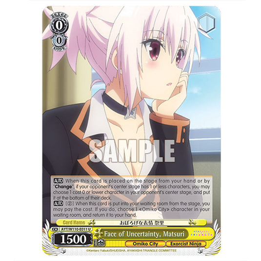 Face of Uncertainty, Matsuri AYT/W110-E011 card from the Weiss Schwarz set Ayakashi Triangle