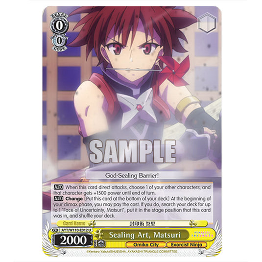 Sealing Art, Matsuri AYT/W110-E012 card from the Weiss Schwarz set Ayakashi Triangle