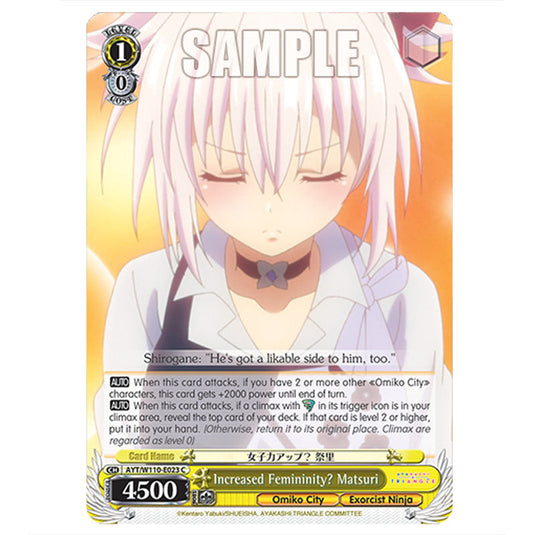 Increased Femininity? Matsuri AYT/W110-E023 card from the Weiss Schwarz set Ayakashi Triangle