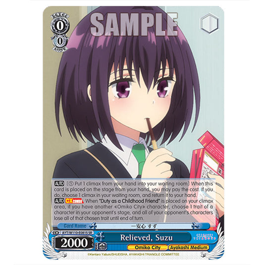 Relieved, Suzu AYT/W110-E081S card from the Weiss Schwarz set Ayakashi Triangle