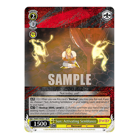 Sun: Activating Semblance RWBY/WXE01-08 card from the Weiss Schwarz set RWBY Volume 4