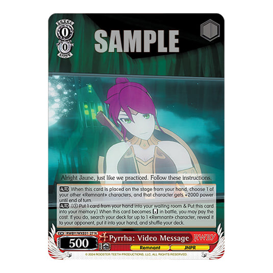 Pyrrha: Video Message RWBY/WXE01-27 card from the Weiss Schwarz set RWBY Volume 4