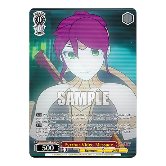 Pyrrha: Video Message RWBY/WXE01-27OFR card from the Weiss Schwarz set RWBY Volume 4