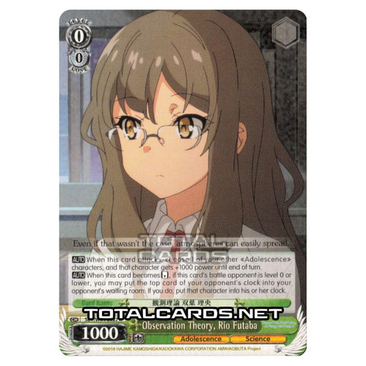 Weiss Schwarz - Rascal Does Not Dream of Bunny Girl Senpai - Observation Theory, Rio Futaba (Rare) SBY/W64-E027