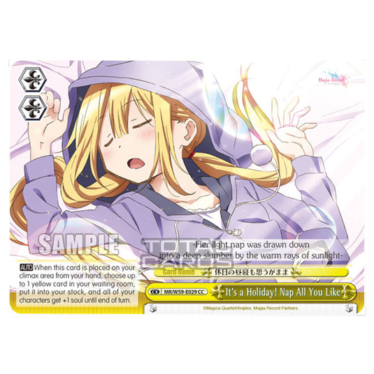 Weiss Schwarz - Magia Record - Puella Magi Madoka Magica Side Story - It's a Holiday! Nap All You Like (CC) MR/W59-E029