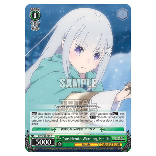 Weiss Schwarz - Re:ZERO - Starting Life in Another World - The Frozen Bond - Considerate Warning, Emilia (C) RZ/SE35-E33