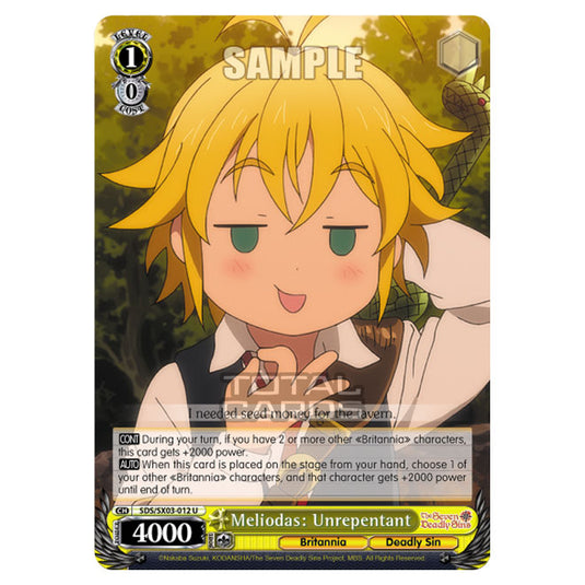 Weiss Schwarz - The Seven Deadly Sins - Meliodas: Unrepentant (U) SDS/SX03-012