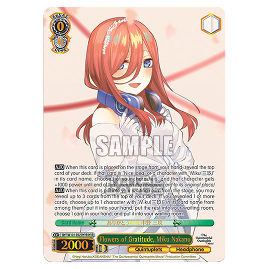 Weiss Schwarz - The Quintessential Quintuplets Movie - Flowers of Gratitude, Miku Nakano (HYR) 5HY/W101-E027HYR