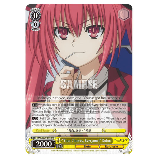 Weiss Schwarz - Date A Live - "Your Choices, Everyone!" Kotori (U) DAL/W79-E011