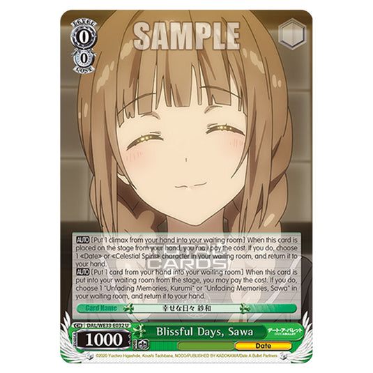 Weiss Schwarz - Date A Bullet - Blissful Days, Sawa (U) DAL/WE33-E032