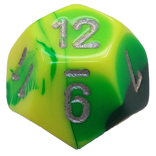 Chessex - Gemini 16mm D12 - Green-Yellow w/Silver