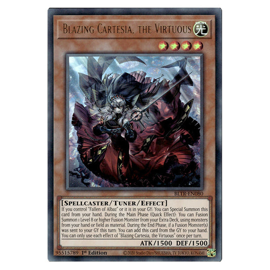 Blazing Cartesia, the Virtuous BLTR-EN080 card from the Yu-Gi-Oh! set Battles of Legend: Terminal Revenge