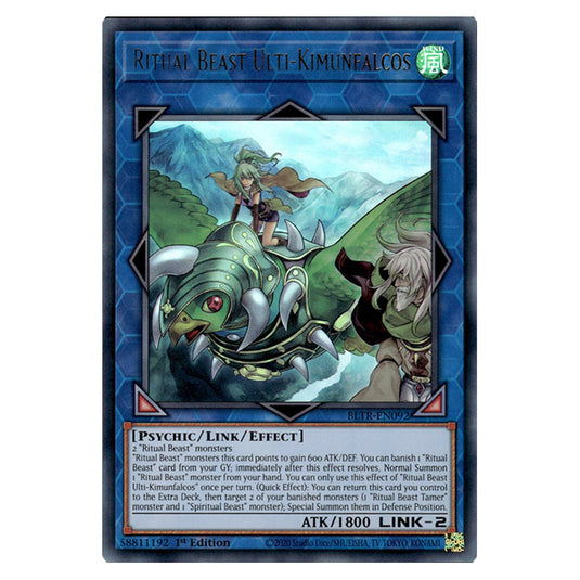 Ritual Beast Ulti-Kimunfalcos BLTR-EN092 card from the Yu-Gi-Oh! set Battles of Legend: Terminal Revenge