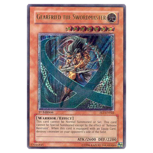 Gearfried the Swordmaster FET-EN022A card from the Yu-Gi-Oh! set Flaming Eternity