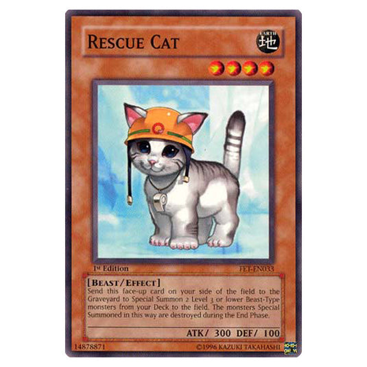 Rescue Cat FET-EN033 card from the Yu-Gi-Oh! set Flaming Eternity