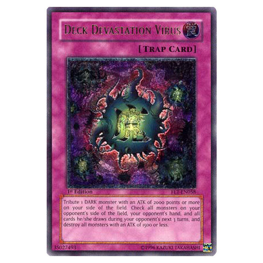 Deck Devastation Virus FET-EN058A card from the Yu-Gi-Oh! set Flaming Eternity