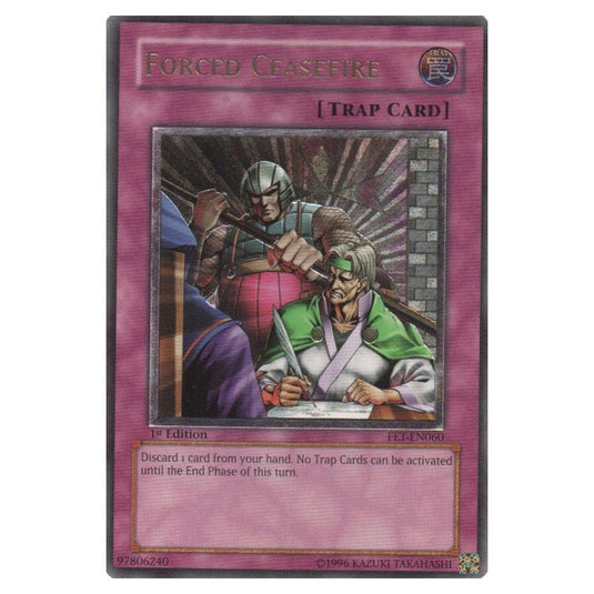 Forced Ceasefire FET-EN060A card from the Yu-Gi-Oh! set Flaming Eternity