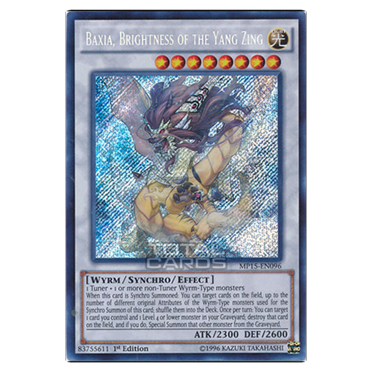 Yu-Gi-Oh! - 2015 Mega-Tin Mega Pack - Baxia, Brightness of the Yang Zing (Secret Rare) MP15-EN096