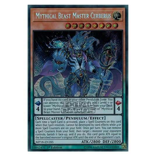 Yu-Gi-Oh! - 2018 Mega-Tin Mega Pack - Mythical Beast Master Cerberus (Secret Rare) MP18-EN185