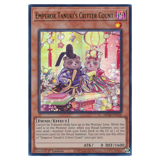 Emperor Tanuki's Critter Count MP24-EN156 card from the Yu-Gi-Oh! set Dueling Mirrors