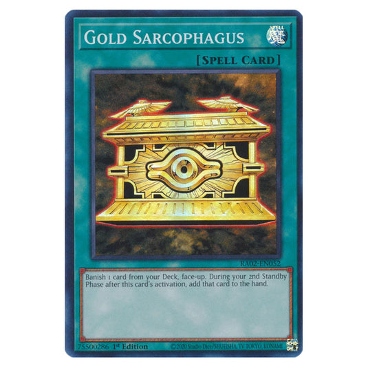 Gold Sarcophagus RA02-EN052 card from the Yu-Gi-Oh! set 25th Anniversary Rarity Collection II