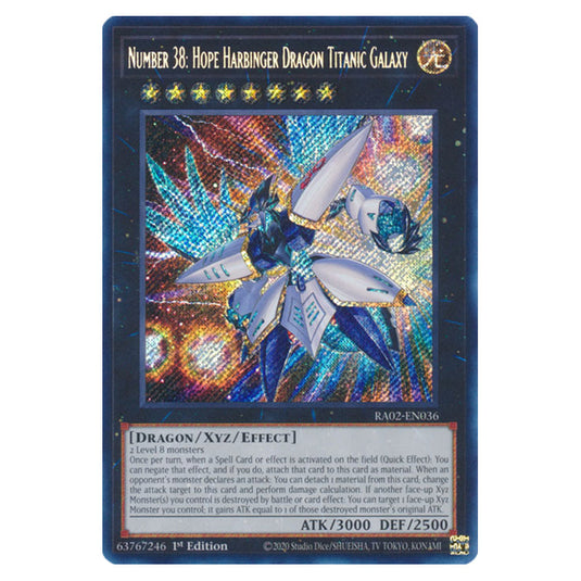 Number 38: Hope Harbinger Dragon Titanic Galaxy RA02-EN036 card from the Yu-Gi-Oh! set 25th Anniversary Rarity Collection II