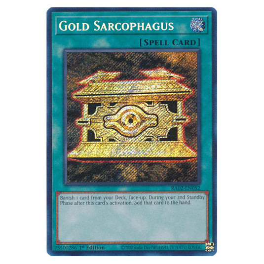 Gold Sarcophagus RA02-EN052 card from the Yu-Gi-Oh! set 25th Anniversary Rarity Collection II