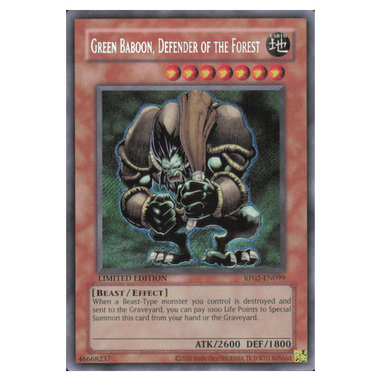 Green Baboon, Defender of the Forest RP02-EN099 card from the Yu-Gi-Oh! set Retro Pack 2 (2025)