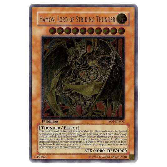 Hamon, Lord of Striking Thunder SOI-EN002A card from the Yu-Gi-Oh! set Shadow of Infinity