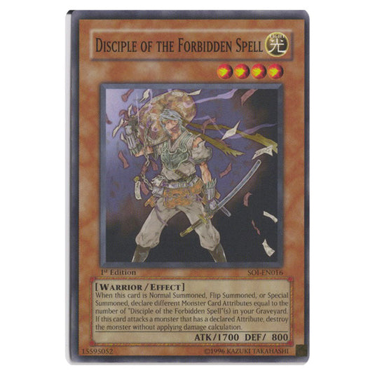 Disciple of the Forbidden Spell SOI-EN016 card from the Yu-Gi-Oh! set Shadow of Infinity