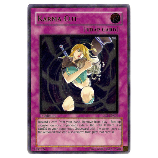 Karma Cut SOI-EN053A card from the Yu-Gi-Oh! set Shadow of Infinity